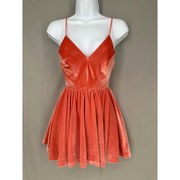 Silence Noise Romper Womens XS Orange Velvet Strappy V Neck Dressy Stretch Party - Picture 1 of 10